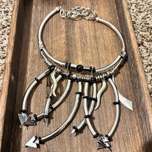 Silver Statement Necklace with Black Accents